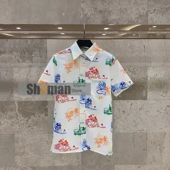 

European designer women 2020 runway summer luxury vintage style short sleeve cartoon print high-quality Casual shirt Tops Female