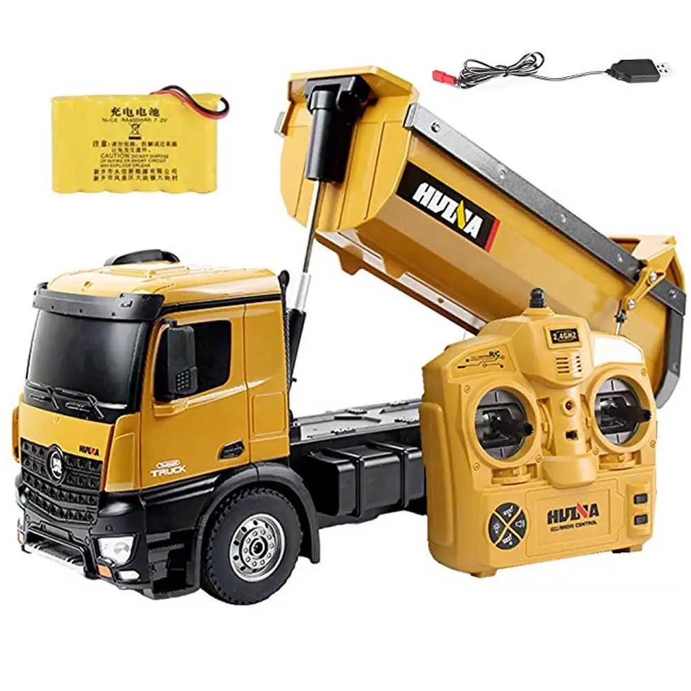 HUINA 2.4GHz 1573 RTR 10 Channel 1:14 Remote Control RC Truck Dump Self-discharging Metal Auto Demonstration LED Light RC Toy