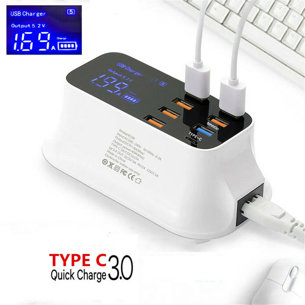 8 Port Quick Charge 3.0 Smart USB Type C Charger Station Led Display Fast Charging Phone Tablet USB Charger For iPhone Samsung 8 Port Quick Charge 3.0 Smart USB Type C Charger Station Led Display Fast Charging Phone Tablet USB Charger For iPhone Samsung