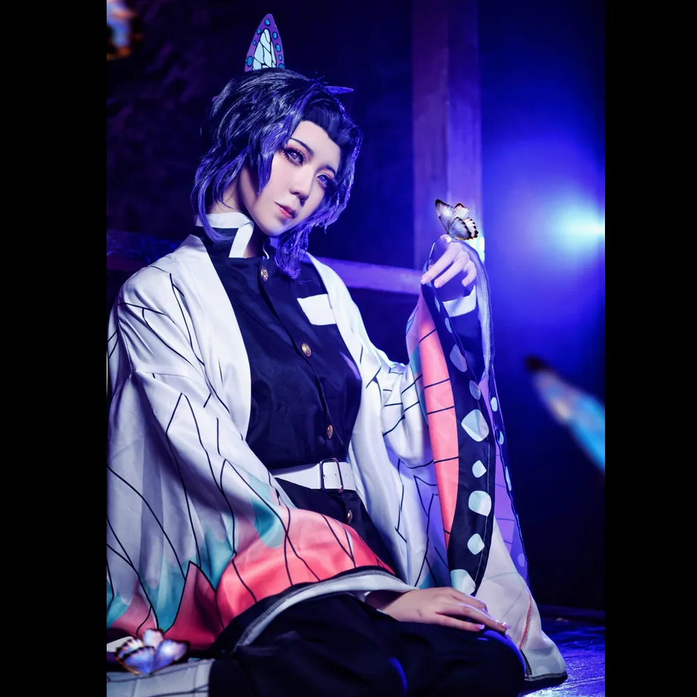 Косплей-костюм для женщин Kimetsu no Yaiba Kochou Shinobu, кимоно, униформа для Хэллоуина, вечерние карнавальные костюмы