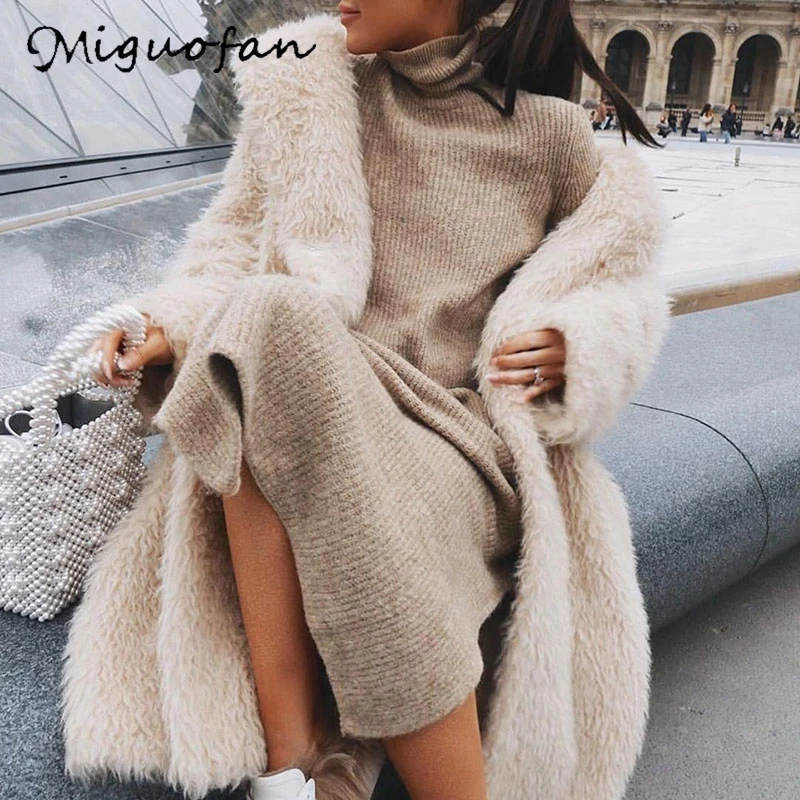 Miguofan пальто больших размеров Женское пальто из искусственного меха с длинным рукавом и пуговицами осенне-зимнее женское теплое пальто мягкие женские длинные пальто