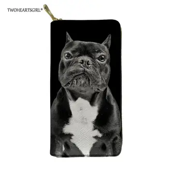 

Twoheartsgirl Black Animal Dog Cat Fox Print Leather Wallets for Women Long Female Zipper ID Card Holders Cute Clutch Purse Bag