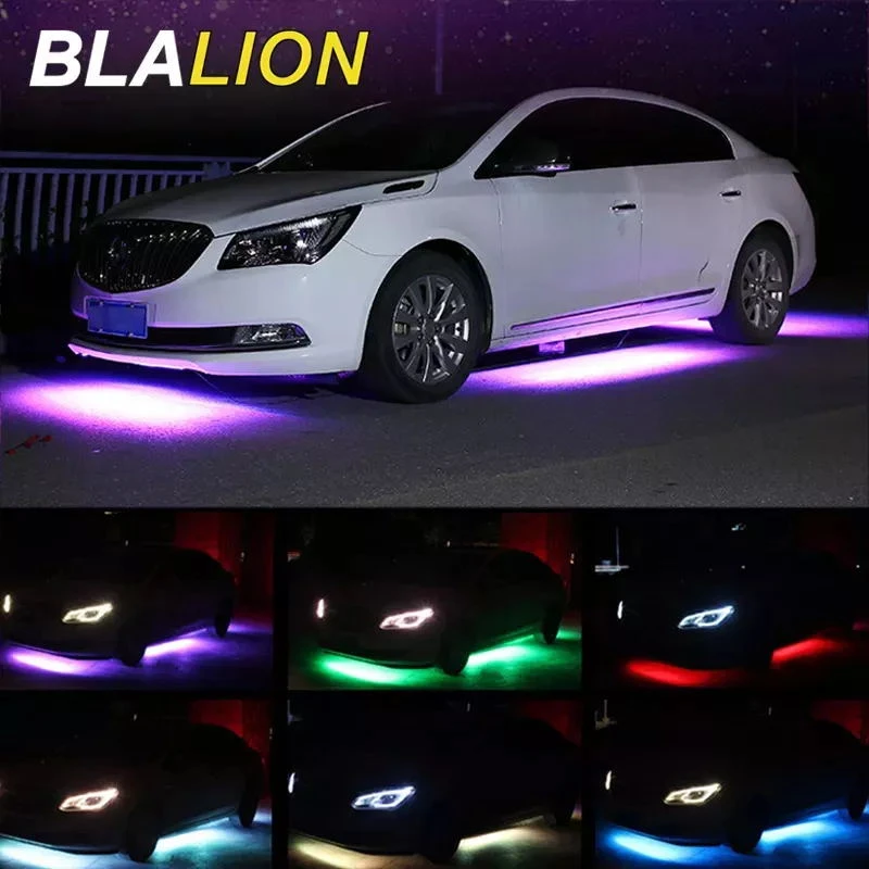 4x Flexible Car Underglow LED Strips RGB Underbody System Remote /APP Control Auto Atmosphere Neon Lights 12V Under Chassis Lamp car headlight