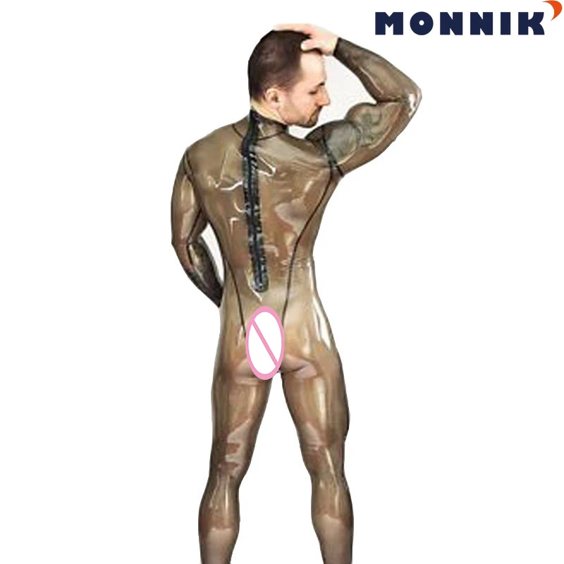 

MONNIK latex Sexy Latex Catsuit Transparent Black Rubber Bodysuits Men Clubwear Customize