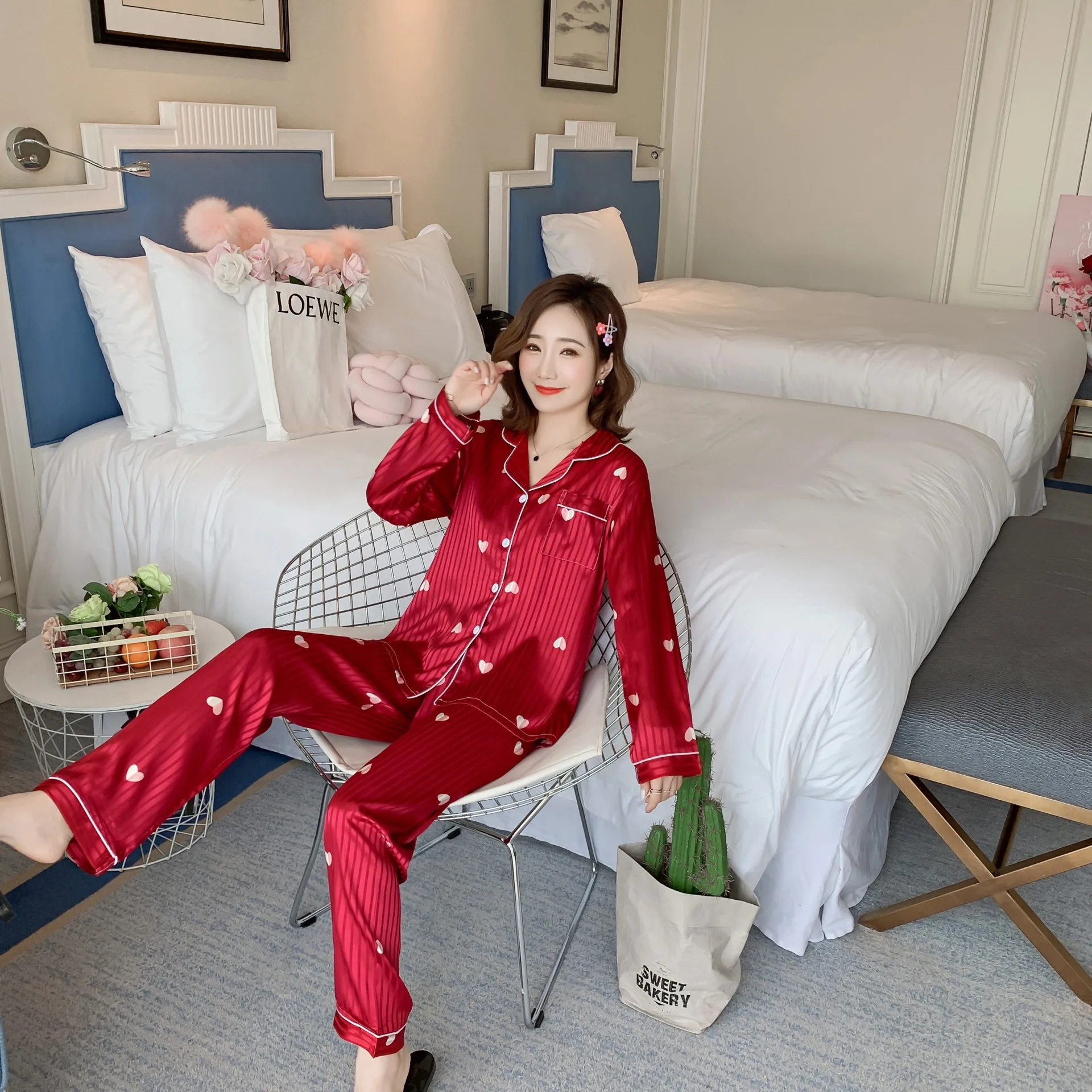 Женская ночная рубашка, пижамный комплект, кружевные шелковые пижамы, комплект готической осенней одежды из двух предметов для женщин