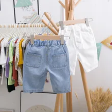 Джинсовые брюки для мальчиков; Летние Детские Капри; Новинка года; стильные капри в Корейском стиле для девочек; модные тонкие брюки