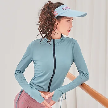

Women Yoga Tops Sport Hoodies Quickdry Long Sleeve Sweatshirt Female Running Sportswear Girl Fitness Zipper Jacket with Hat Coat