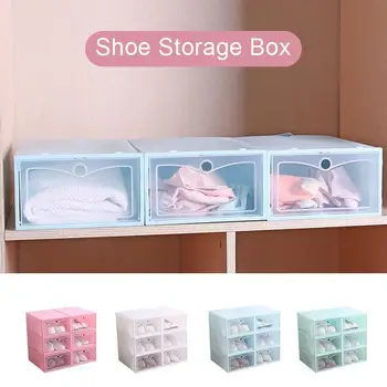 

3pcs Foldable Box Plastic Shoe Box Shoes Storage Box Home Women Space Saver Household Supplies Stackable Useful Portable