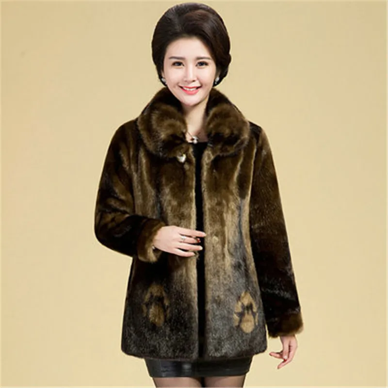 Faux Fur coat for women New Autumn and Winter Mink Fur jackets Plus size 5XL middle aged female Thicken Fur short coats 699 - Цвет: Coffee torch flower