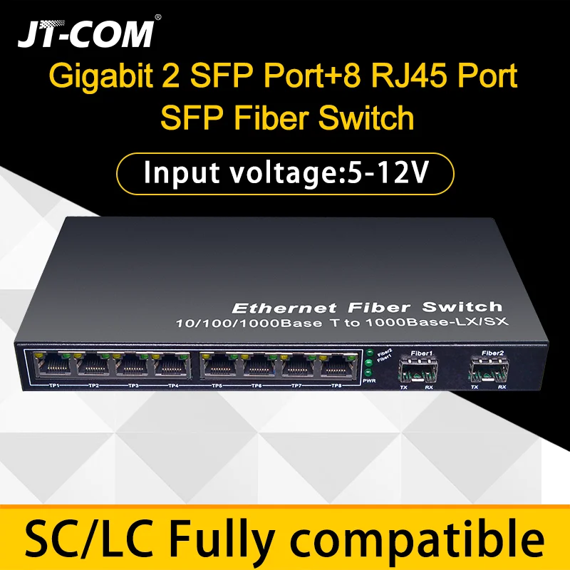 10-портовый гигабитный коммутатор SFP Медиаконвертер 1000M 2 оптоволоконных порта SFP и 2/4/8 сетевых портов RJ45 Волоконно-оптические коммутаторы SFP включают оптоволоконные модули SFP