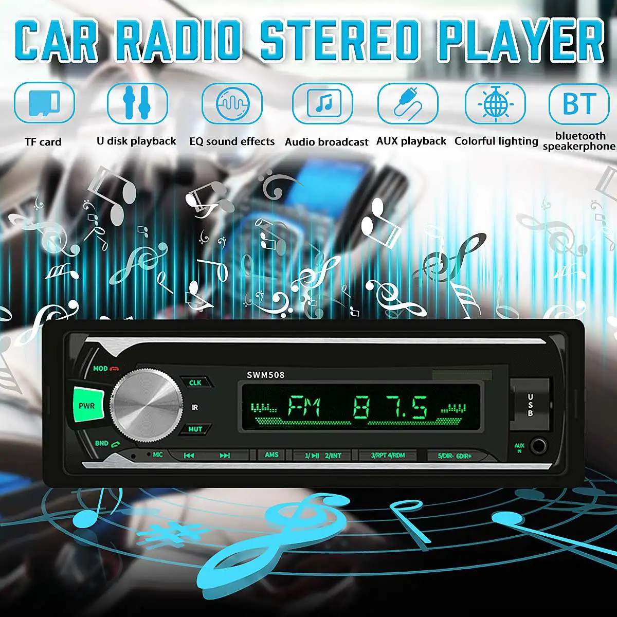 1 Din автомобильный радиоприемник с Bluetooth Автомобильный плеер светодиодный стерео радио в тире FM Aux вход приемник USB SD MP3 плеер Coche радио Estereo Poste