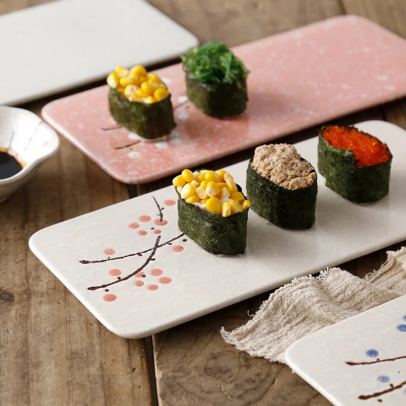 aperitivos juego de 6 Juego de platos rectangulares de porcelana aperitivos pequeños platos de postre de cerámica multicolor platos rectangulares para sushi 20 x 11 cm postre 