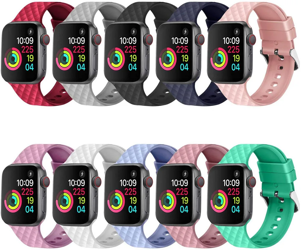 Ремешок для apple watch ремешок 44 мм 40 мм iwatch ремешок 42 мм 38 мм спортивный силиконовый ремешок для часов Браслет apple watch 4 5 3 2 Алмазный Узор