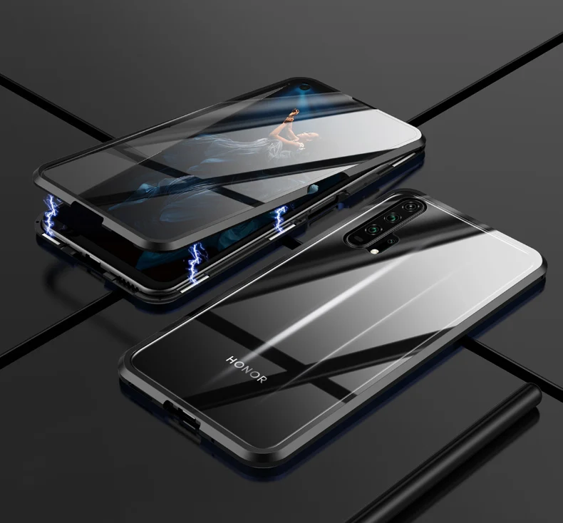 Чехлы с закаленным стеклом для Xiaomi Redmi Note 8 8T чехол и Защита экрана для Xiomi Redmi Note 8 Pro чехол с магнитным металлическим бампером - Цвет: Черный