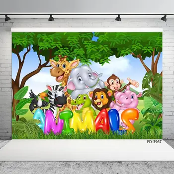 

Cartoon Forest Animals Jungle Safari Birthday Party Photography Background Baby Photo Booth Studio Prop Vinyl Photocall Backdrop