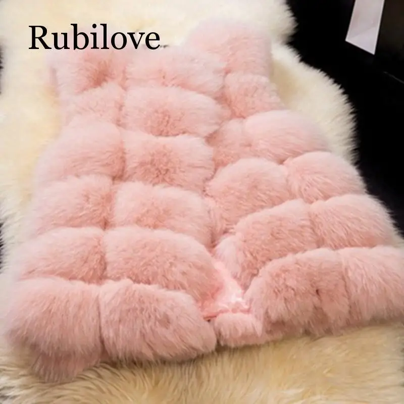Rubilove, Женское пальто из искусственного меха без рукавов, жилет в клетку, Толстая теплая Женская куртка, жилеты, зимняя женская элегантная верхняя одежда