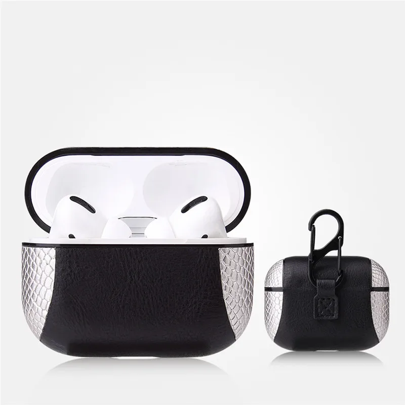 Sliver Black Кожаный чехол для наушников для Airpods Pro чехол Модный чехол для Apple Air Pods Pro 3 Наушники Earpods крючок для наушников-вкладышей зарядная коробка - Цвет: Sliver Black