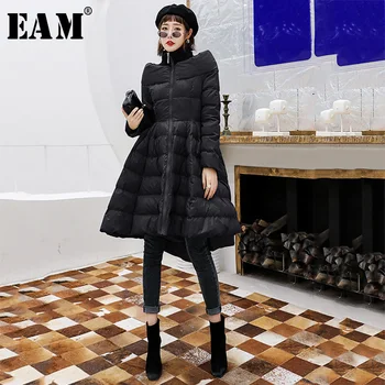 

[EAM] Turtleneck Spliced Big Hem Cotton-padded Coat Long Sleeve Loose Fit Women Parkas Fashion New Spring Autumn 2020 1H100