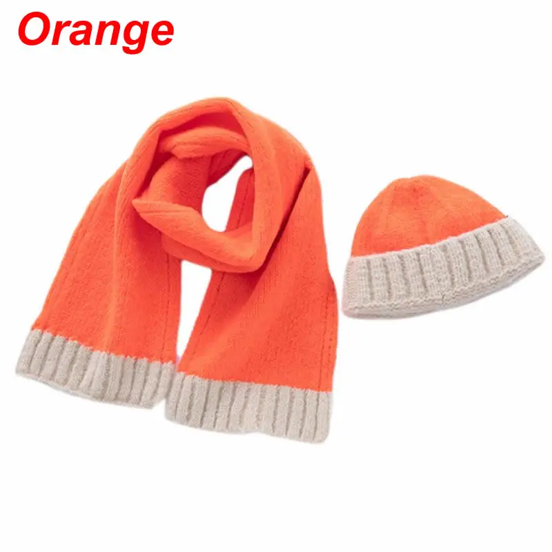 Orange Зимняя теплая детская шапочка-шарф; Модный комплект; 2 цвета; вязаные детские шарфы - Цвет: Orange