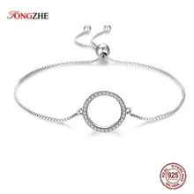 TONGZHE Luxury Brand Bracelets Round Women Men 925 Sterling Silver Tennis Crystals with Adhustable Ball Punk Friendship Jewelry