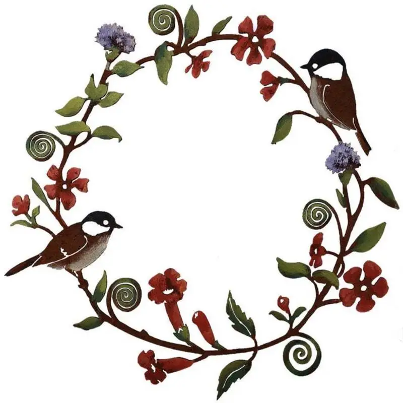 Flowers Wreath Wall Art Bird Garland Metal Hanging Wreath for Door Wall Farmhouse Decoration