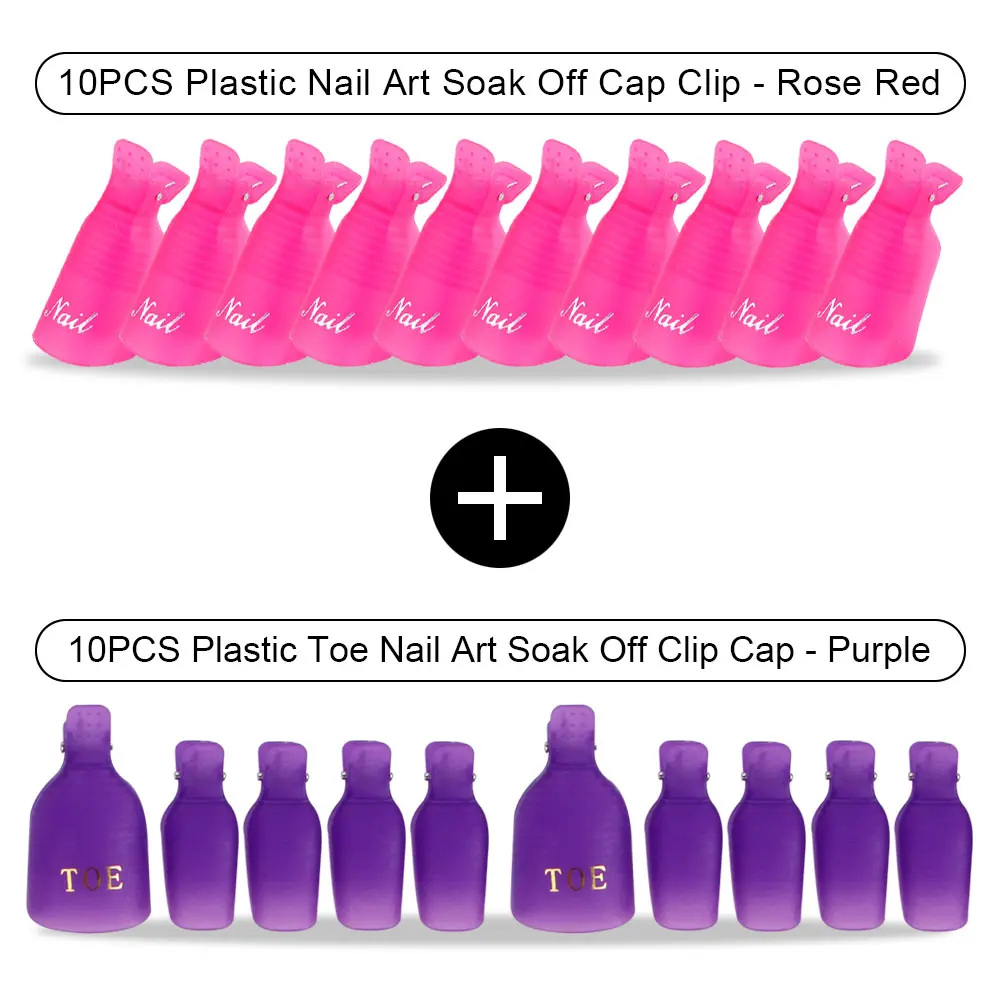 Purple Toe Rosered H 20 шт Пластиковый Лак для ногтей замочить от крышки зажимы УФ-гель для ногтей для удаления обертывания обезжириватель очиститель для маникюрного инструмента пальцы и пальцы ног - Цвет: Purple Toe Rosered H