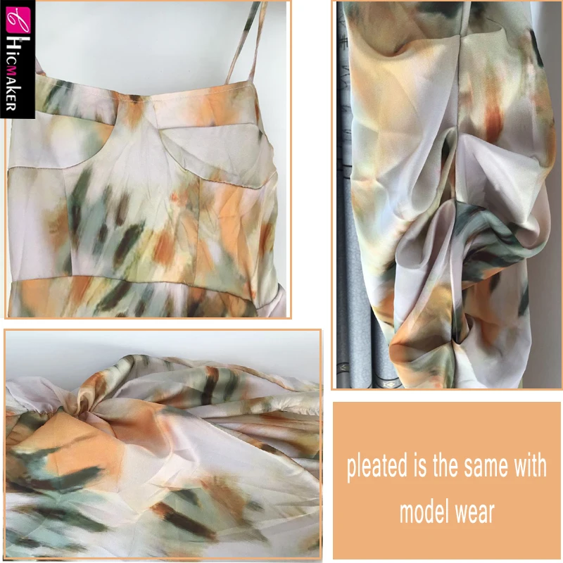 Abstract Print Spaghetti Strap High Slit Ruched Dress Women Stretch Sleeveless Sexy & Club Night Out Party Dress