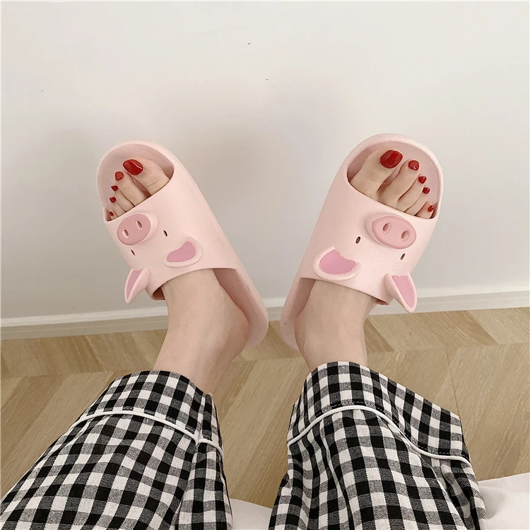 2020 New Men/ Women Cartoon Pig Slippers Female Summer Couple Cute Home Indoor Bath Non-slip Bath Room Sandals And Slippers