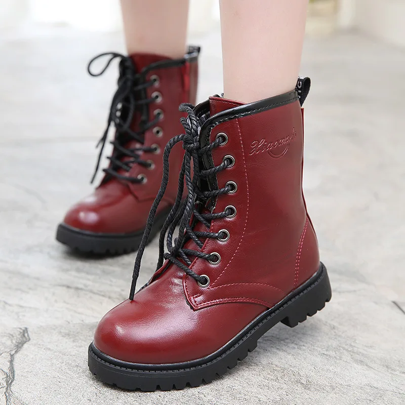 

Spring and autumn of 2018 High boots male and female children Martin boots children 's velvet leather warm big child girls water