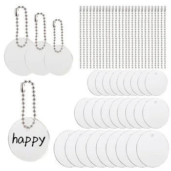 

30pcs 40/50/60mm Blank Clear Acrylic Pendants with Ball Chains and for Jewlery Making DIY Keychain Accessories