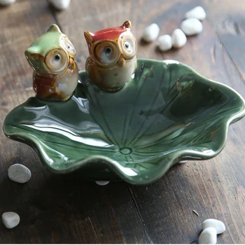 

European-style Ceramic Owl Jewelry Key Storage Box Simple Home Three-dimensional Retro Ashtray Bathroom Soap Box Home Decoration