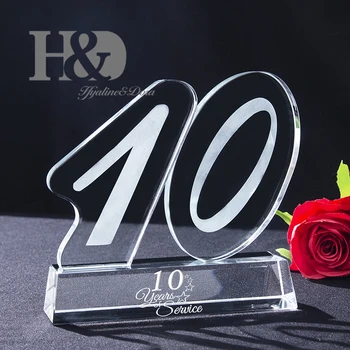 

H&D The 10th Anniversary Crystal Trophy Music Sport Award Text Custom Souvenirs Miniature Craft Home Decoration Accessories