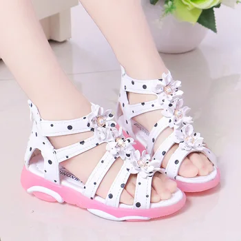 

2020 New Summer Girls Sandals Toddler Baby Girl Beach Sandals Floral Sweet Soft Leather Kids Shoes Children Princess Sandals