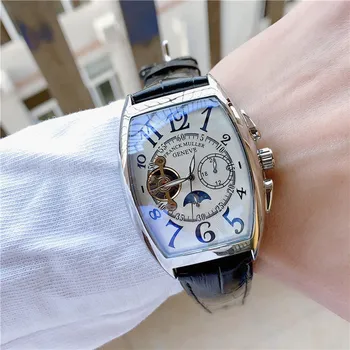 

Franck- Muller- New Automatic Mechanical Men Watch Silver Blue Stainless Steel Transparent Sapphire Glass AAA Glide Watches 3312