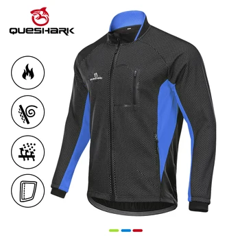 

Queshark Men Fleece Thermal Winter Waterproof Cycling Jacket Windproof Bike Bicycle Coat Clothing Long Sleeve Cycling Jerseys