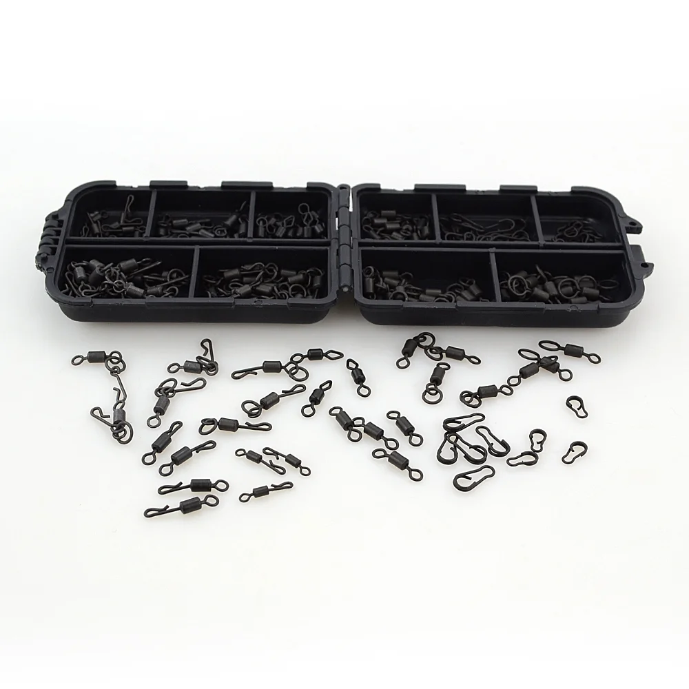 200 pieces Carp Fishing Swivels And Snaps in Box Quick Change Rig Terminal Tackle Fishing Accessories XP-900