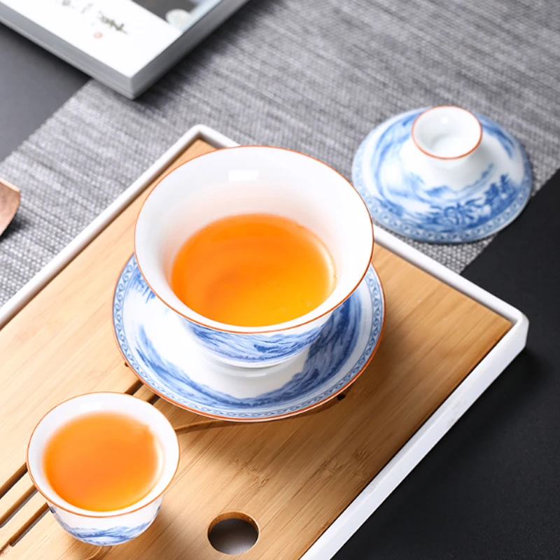 200 мл Цзиндэчжэнь Gaiwan синий и белый фарфор Tureen керамическая чашка с крышкой