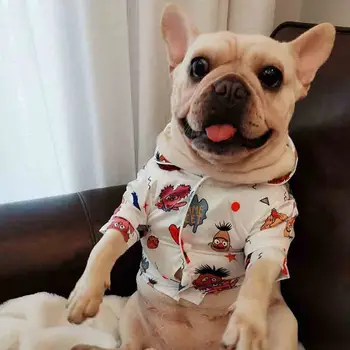 

Summer pet tide brand pajamas ice silk cool thin silk jacquard dog costume French bulldog Schnauzer Shiba Inu fat dog clothes