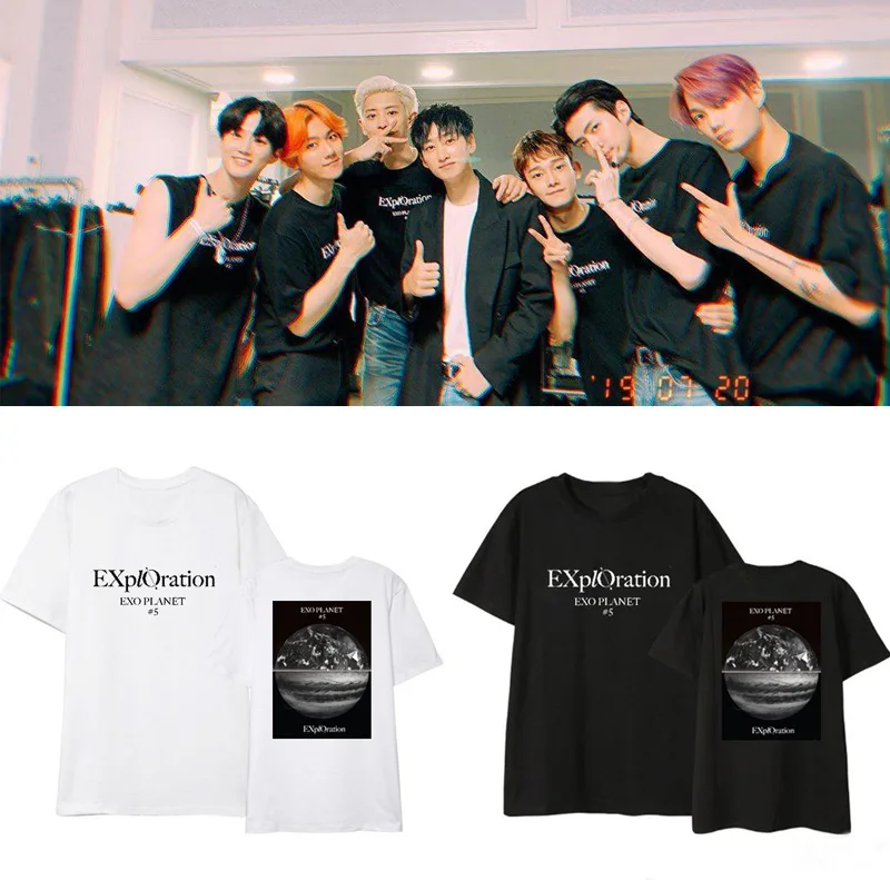 Kpop EXO PLANET#5 альбом рубашки хип хоп Повседневная Свободная одежда футболка Топы с короткими рукавами футболка DX1119