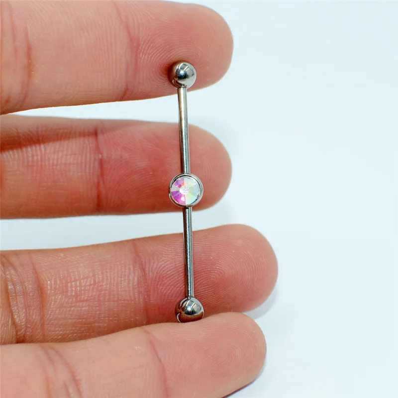 10AB Gem 1 шт. G23 титановые серьги прямая Штанга Кольцо с опалом Циркон плоская задняя жемчужина пирсинг для уха разноцветный пирсинг для тела ювелирные изделия - Окраска металла: 10AB Gem