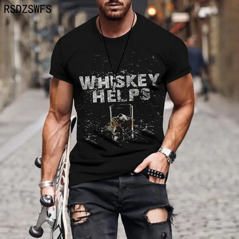 

Summer Retro Europe And America Loose Round Neck Street Culture Short Sleeve T-Shirt English Letters Printed 3D Male Clothing