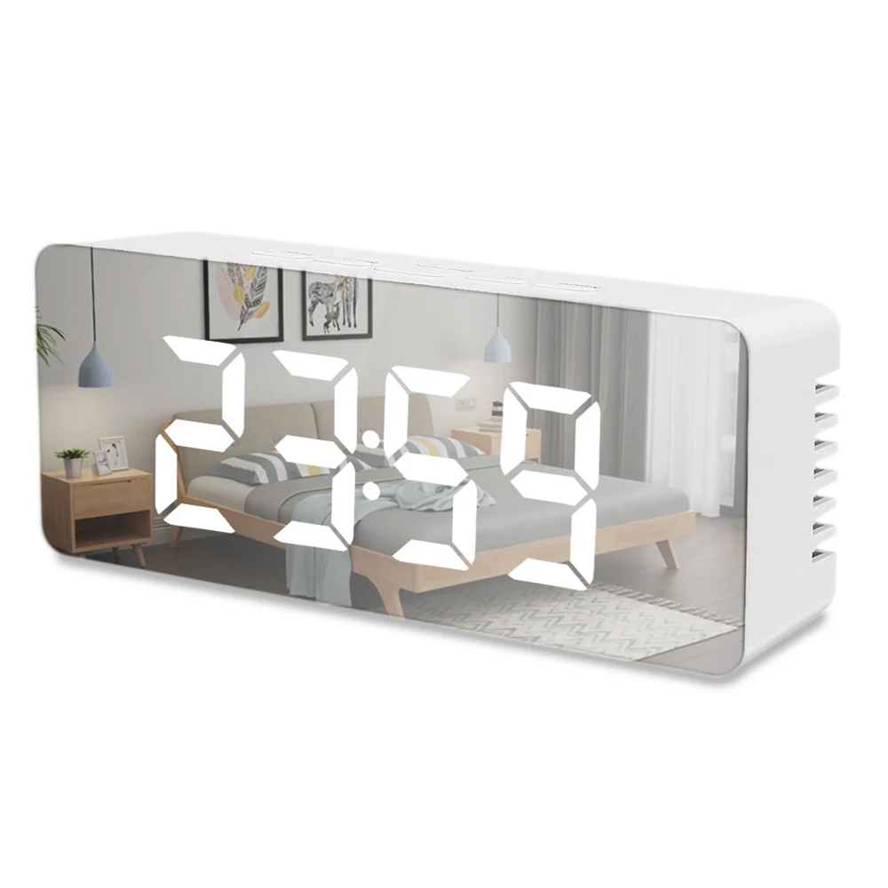 

LED Mirror Alarm Clock Digital Snooze Table Clock Wake Up Light Electronic Large new