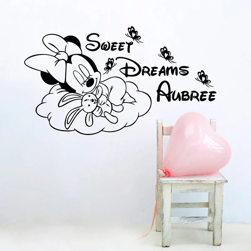 Cartoon Disney Minnie Mouse Sweet Dreams Vinyl Wall Sticker For Home Decor Kids Room Decoration Nursery Baby Mural Art Wallpaper