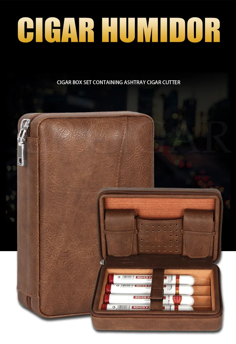 GALINER кожаный чехол для сигар для путешествий Humidor роскошный кедровый Деревянный чехол для 4 сигары Cohiba W/увлажнитель для сигар