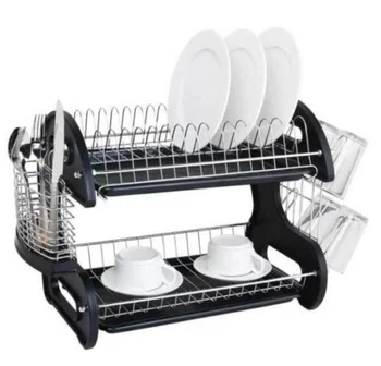 

Multifunctional Dual Layers Bowls & Dishes & Chopsticks & Spoons Collection Shelf Dish Drainer Black Storage Holders & Racks