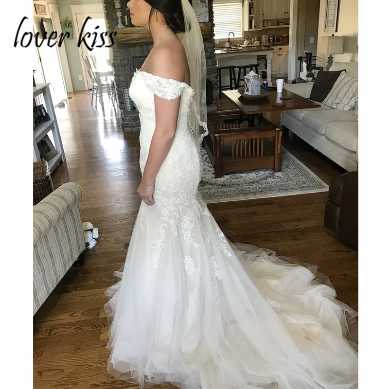 Lover Kiss Vestido De Noiva, v-образный вырез, с открытыми плечами, свадебное платье русалки, свадебное платье с блестящим поясом, кружевное, на заказ