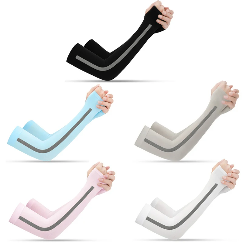 Ice Fabric Breathable UV Protection Running Arm Sleeves Fitness Basketball Elbow Pad Sport Cycling Outdoor Arm Warmers