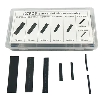 

127pcs/set Polyolefin Heat-Shrinkable For Cables Tubing 2:1 Retractable Black Glue Weatherproof Shrink Tube Car Cable Sleeving