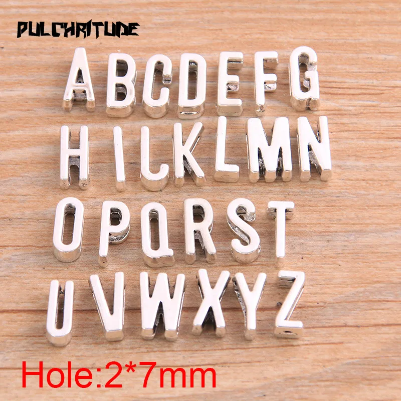 

26pcs 2*7mm Antique Silver color Color Letter A-Z Bead Spacer Bead Charms For Diy Beaded Bracelets Jewelry Handmade Making