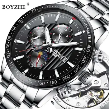 

BOYZHE Luxury Brand Automatic Mechanical Watch Men Luminous Hands Stainless Steel Business Waterproof Watches Relogio Masculino